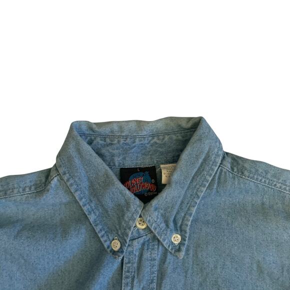 Planet Hollywood Prague Men's Size L Button Down Denim Jean VTG 1991 Shirt - Picture 11 of 16